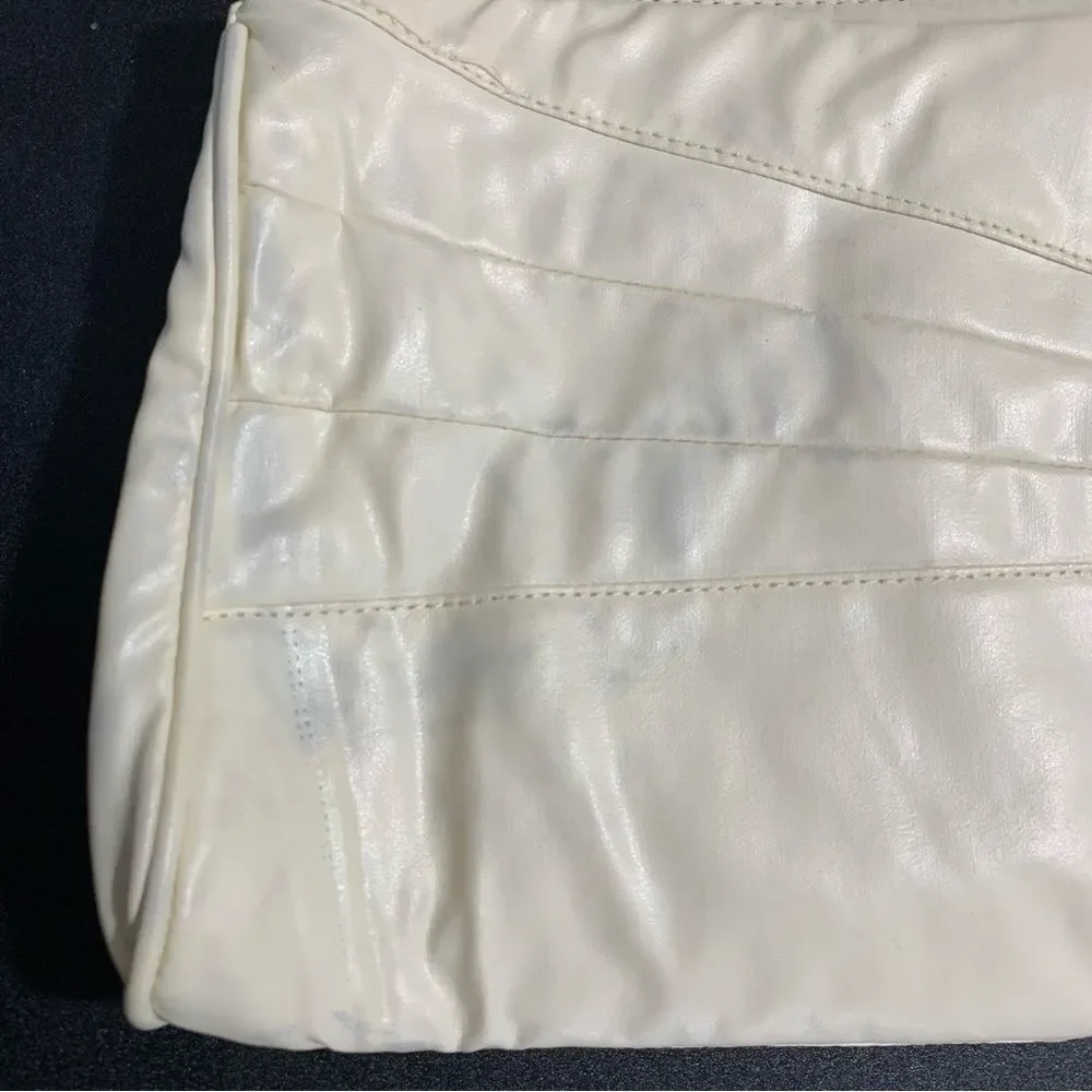 Vintage Purse White Cream Vegan Leather Clutch Shoulder Bag Special Occasion